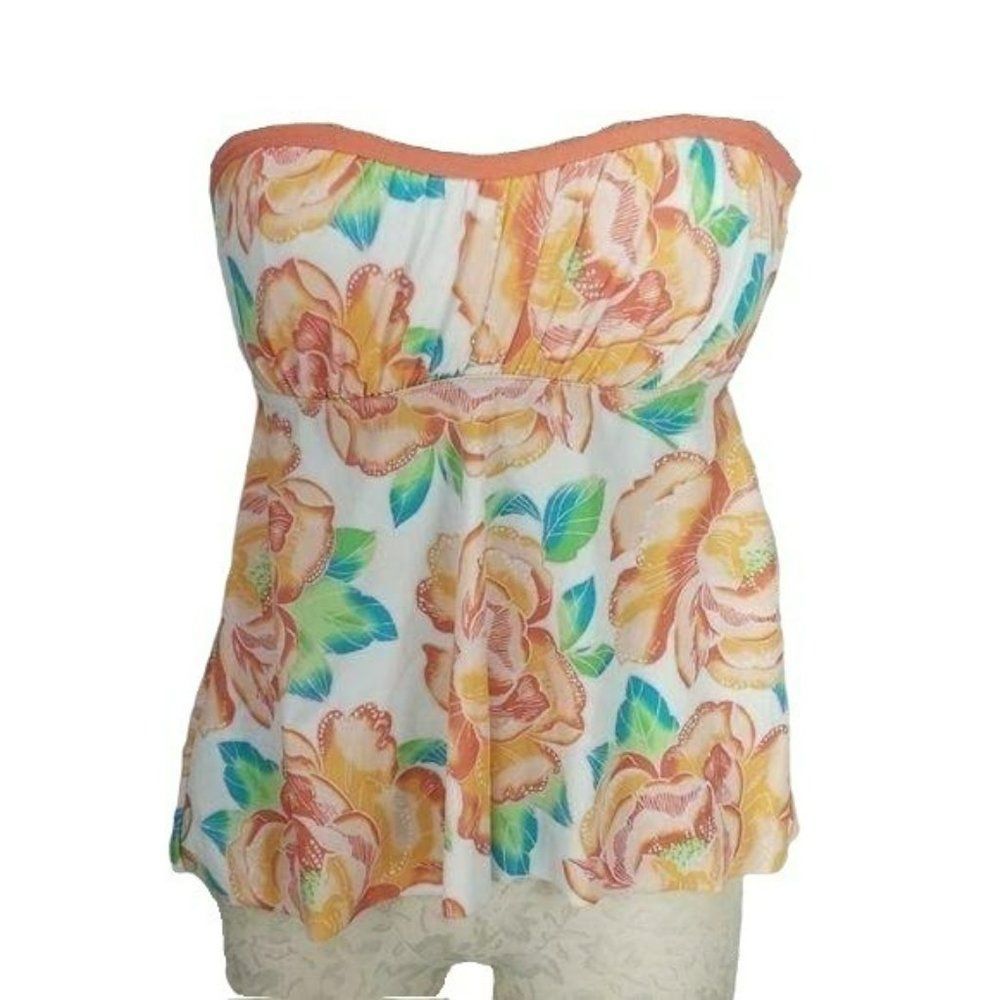Kim Rogers Woman's Hawaiian Floral Strapless Tankini Swimwear Top Size Small